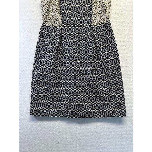 Loft 100%‎ Cotton Herring Bone Color Block Black Cream Dress Size 2 - Picture 3 of 9